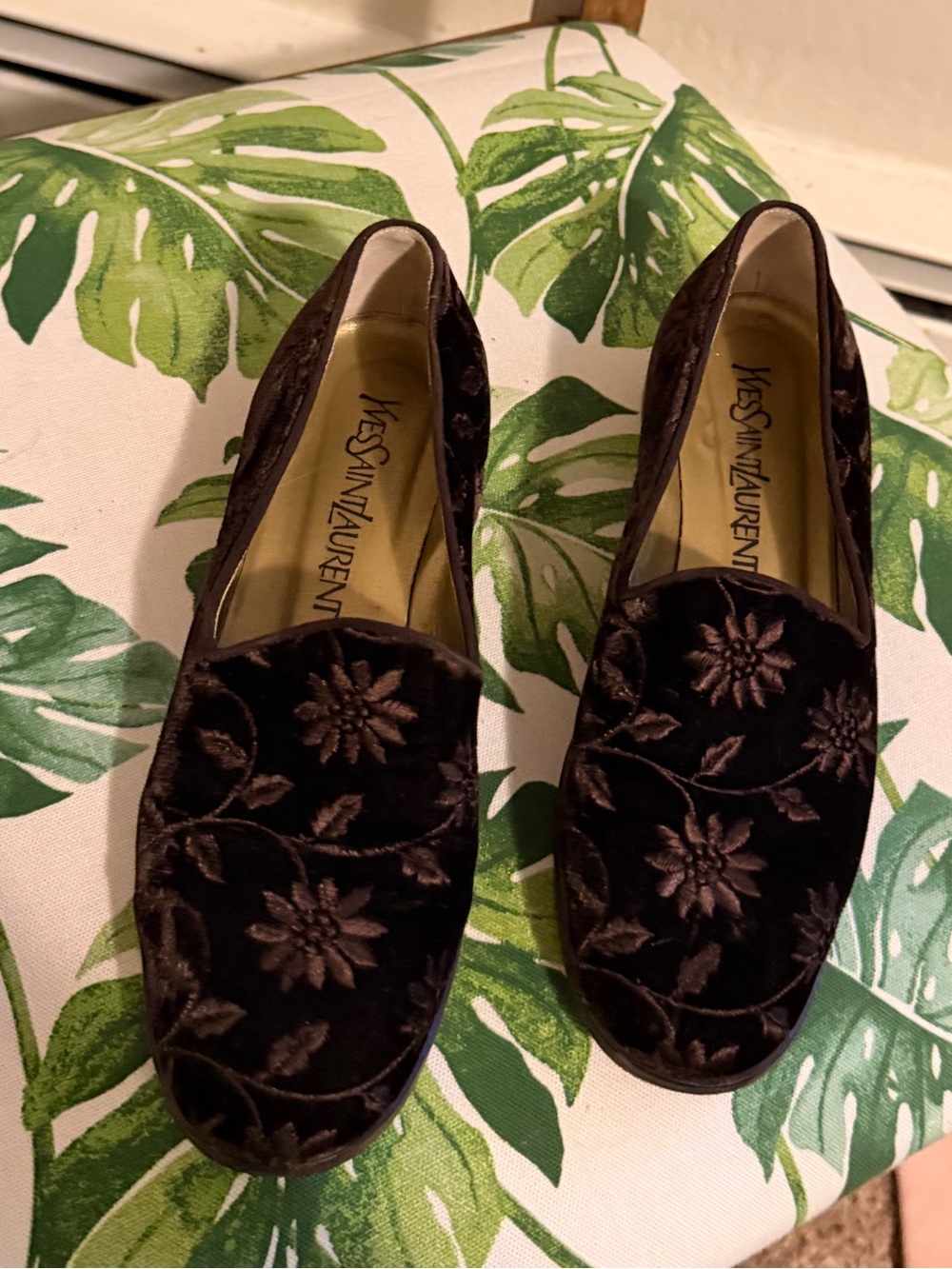 Yves Saint Laurent Embroidered Velvet Loafers in Deep Brown size 6M